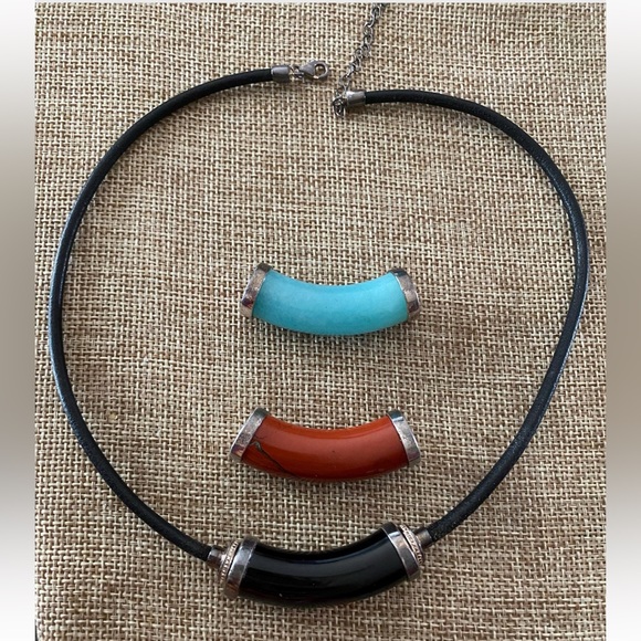 Vintage Sterling Silver Interchangeable Gemstone Pendant Necklace - Picture 1 of 3